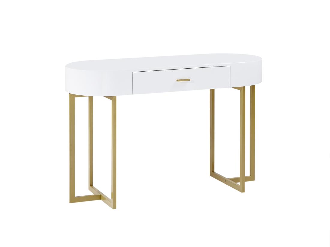 Vente Unique Bureau Console Avec 1 Tiroir - MDF Laqué Et Métal - Blanc Et Doré - TORELI II De Pascal Morabito