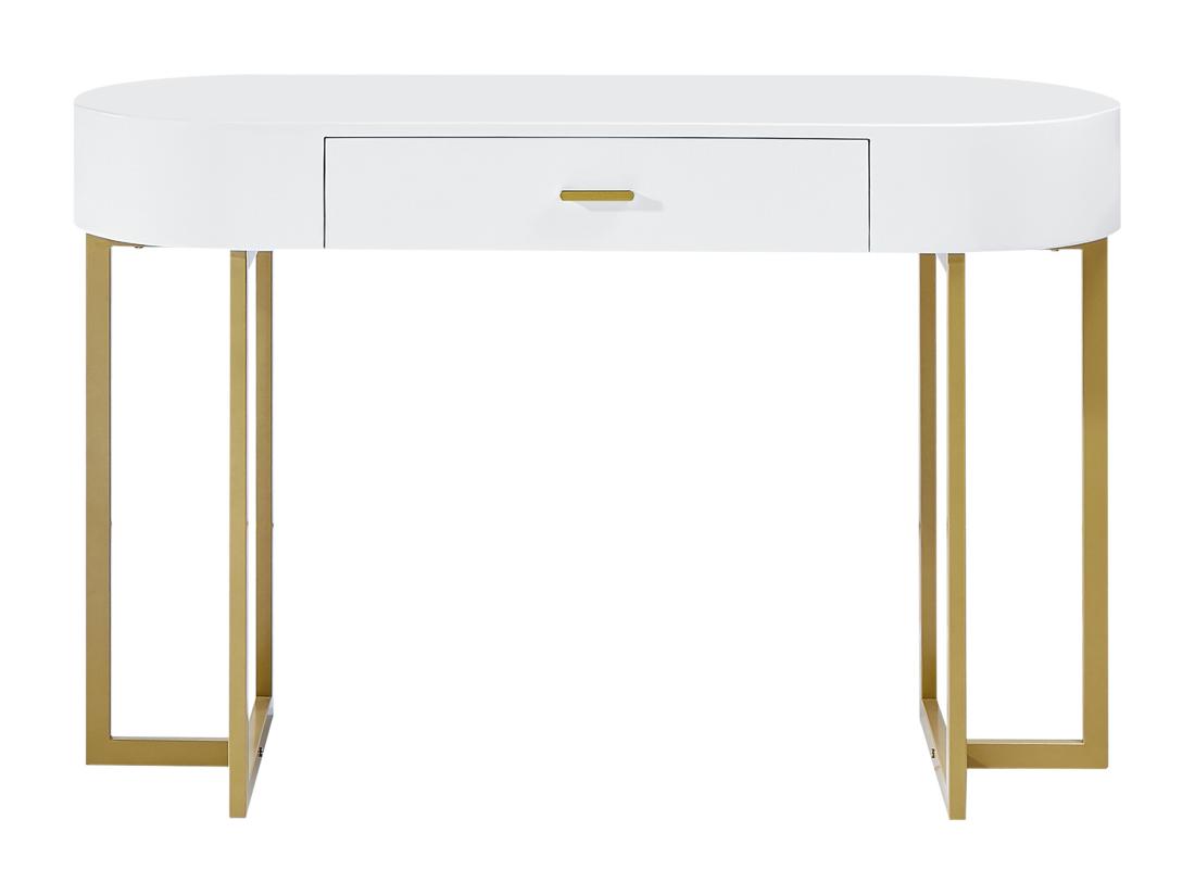 Vente Unique Bureau Console Avec 1 Tiroir - MDF Laqué Et Métal - Blanc Et Doré - TORELI II De Pascal Morabito