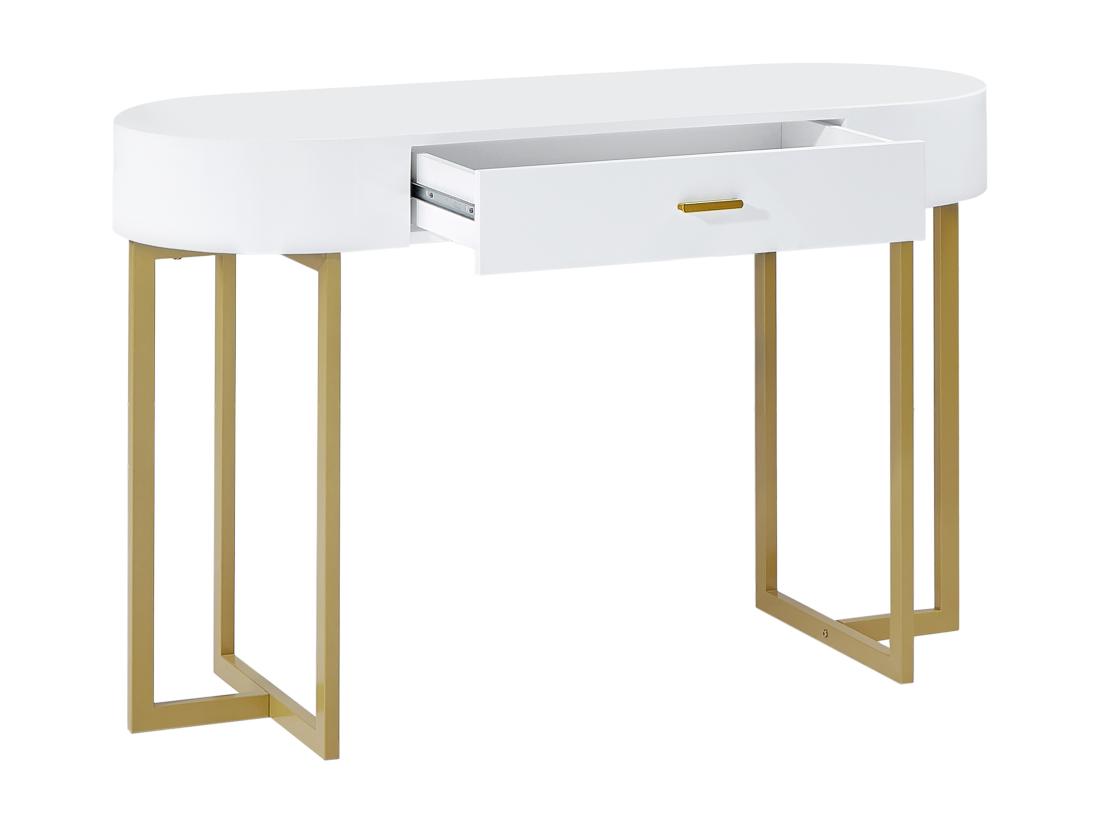 Vente Unique Bureau Console Avec 1 Tiroir - MDF Laqué Et Métal - Blanc Et Doré - TORELI II De Pascal Morabito