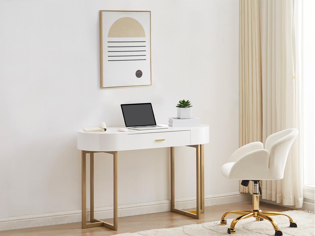 vente unique Bureau console avec 1 tiroir - MDF laqué et métal - Blanc et doré - TORELI II de Pascal Morabito