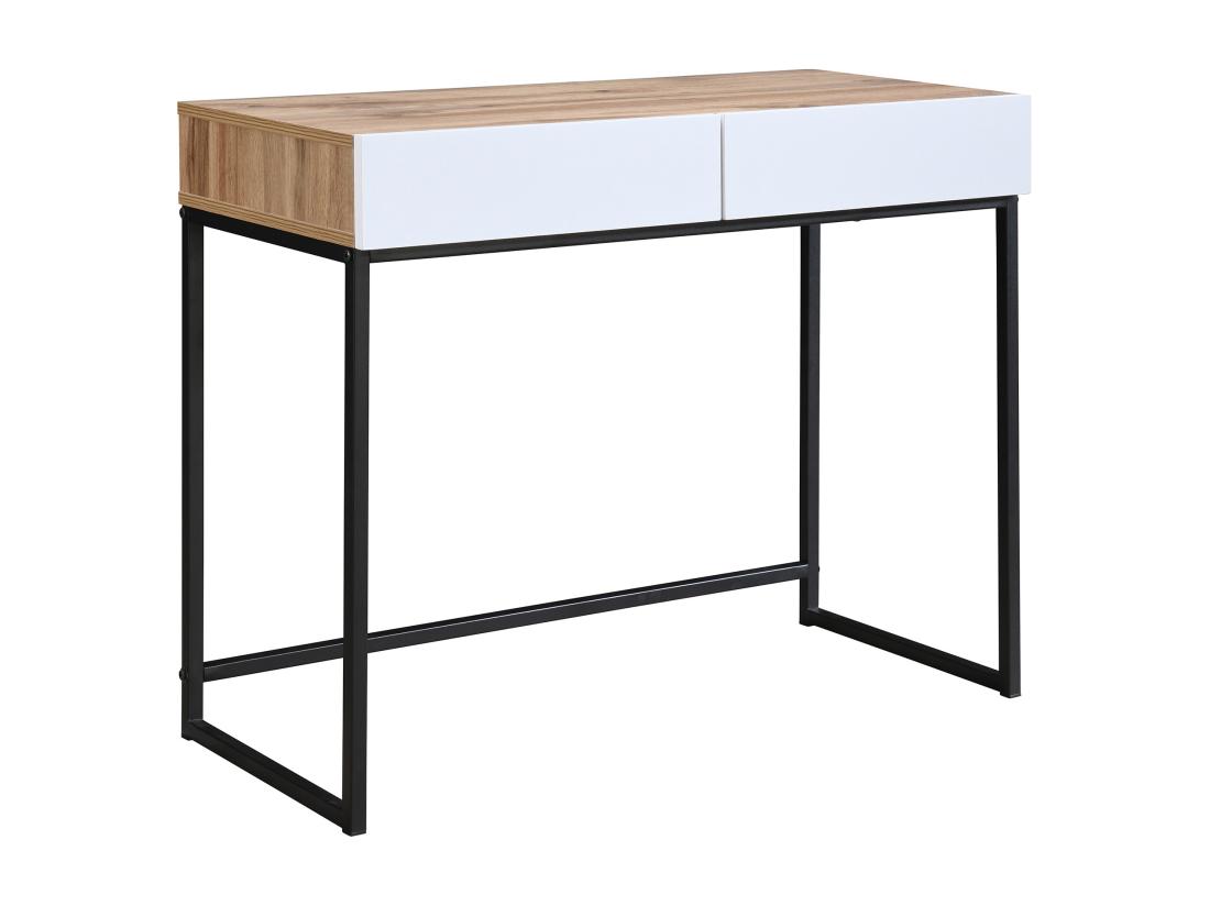 Vente Unique Bureau Console Avec 2 Tiroirs - Blanc Et Naturel - CEVANIA