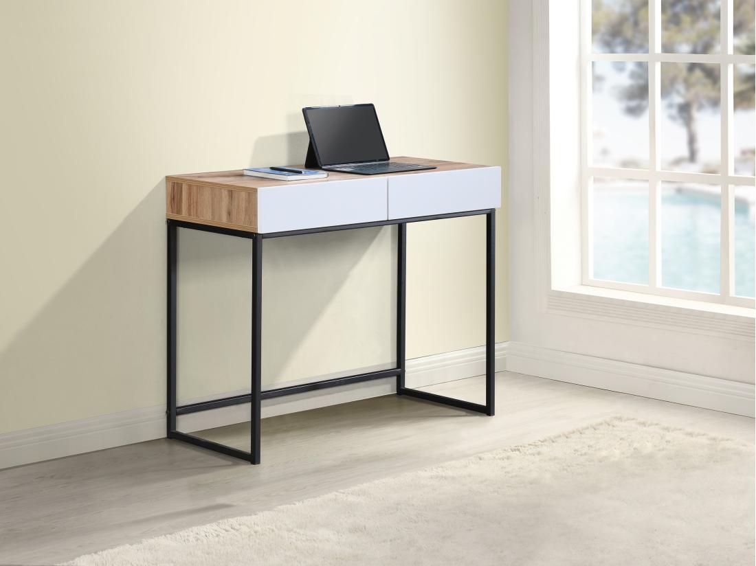 vente unique Bureau console avec 2 tiroirs - Blanc et naturel - CEVANIA