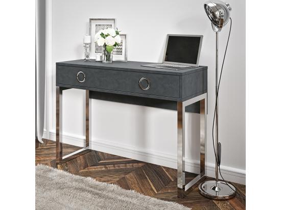 Vente Unique Bureau Console Avec 2 Tiroirs Collection MELTON Coloris Gris Pieds En Fer Chromés