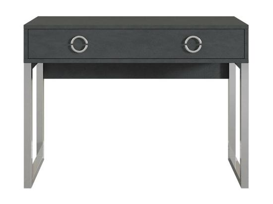 Vente Unique Bureau Console Avec 2 Tiroirs Collection MELTON Coloris Gris Pieds En Fer Chromés