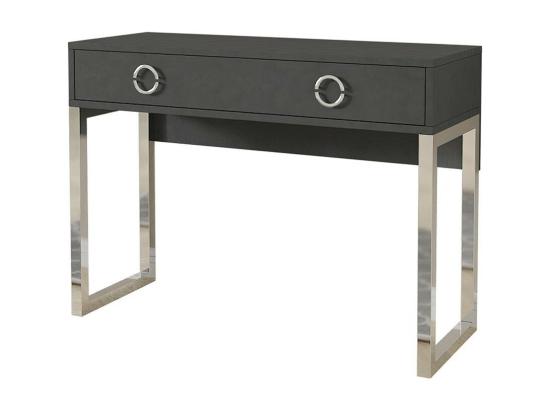 vente unique Bureau console avec 2 tiroirs collection MELTON coloris gris pieds en fer chromés