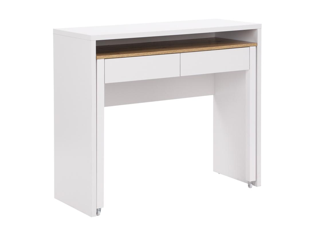 Vente Unique Bureau Console Extensible Avec 2 Tiroirs - Blanc Et Naturel - LOAVIA
