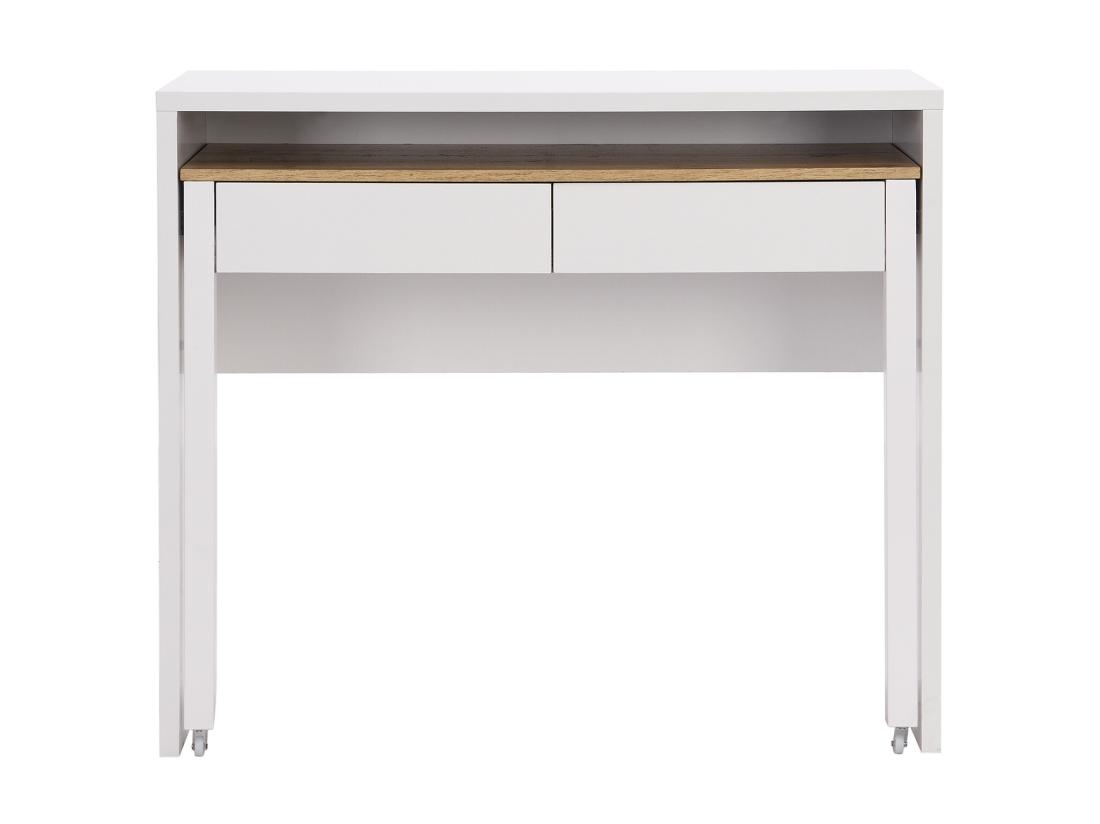Vente Unique Bureau Console Extensible Avec 2 Tiroirs - Blanc Et Naturel - LOAVIA