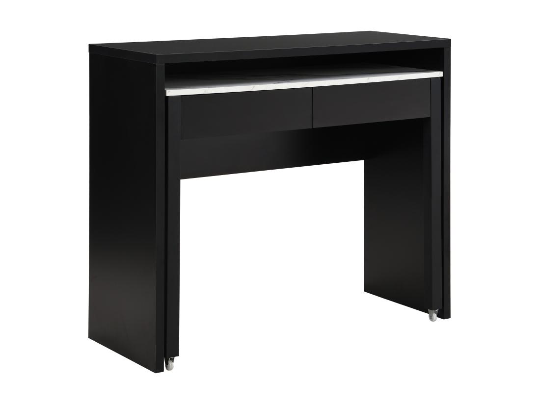 Vente Unique Bureau Console Extensible Avec 2 Tiroirs - Noir Et Effet Marbre Blanc - LOAVIA
