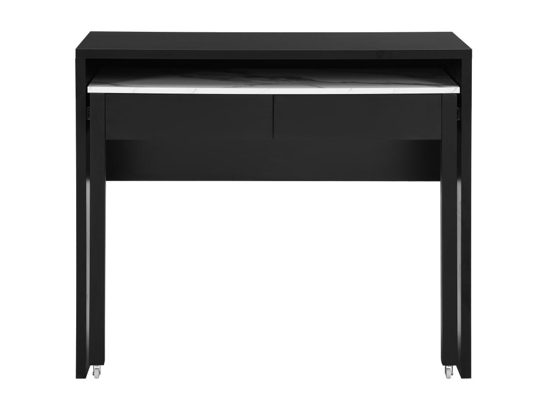 Vente Unique Bureau Console Extensible Avec 2 Tiroirs - Noir Et Effet Marbre Blanc - LOAVIA