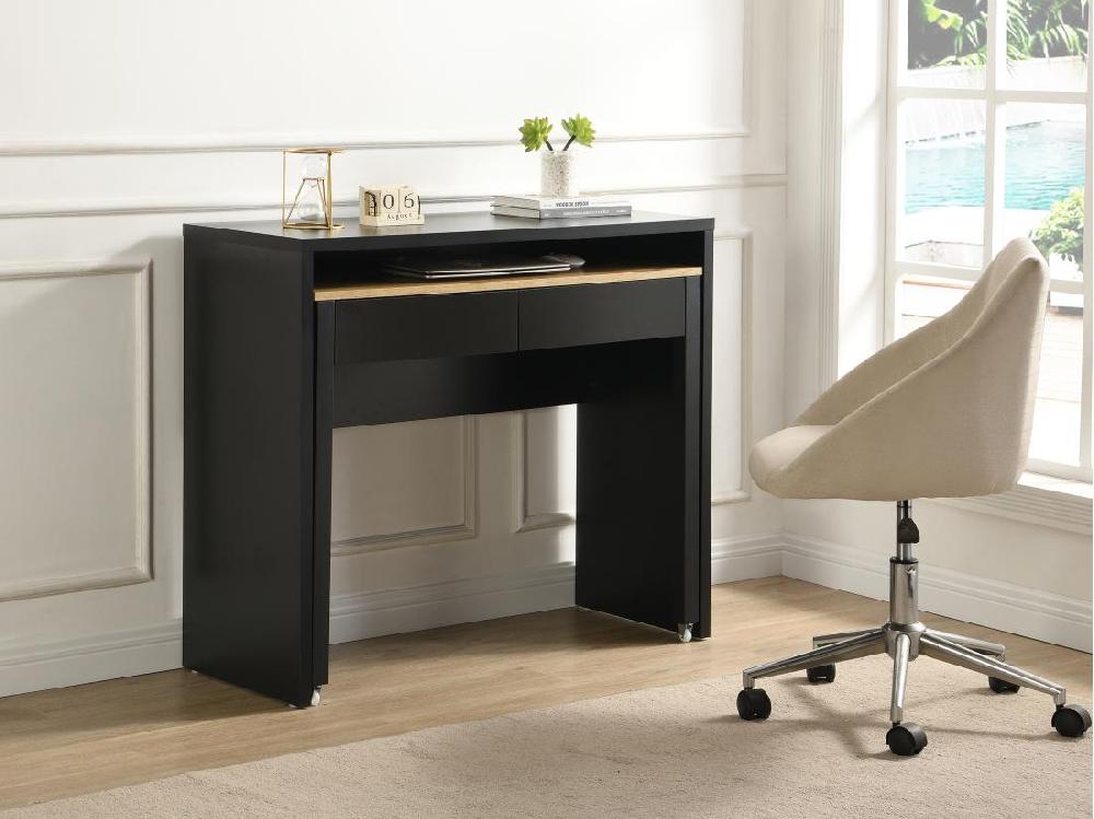 Vente Unique Bureau Console Extensible Avec 2 Tiroirs - Noir Et Naturel - LOAVIA