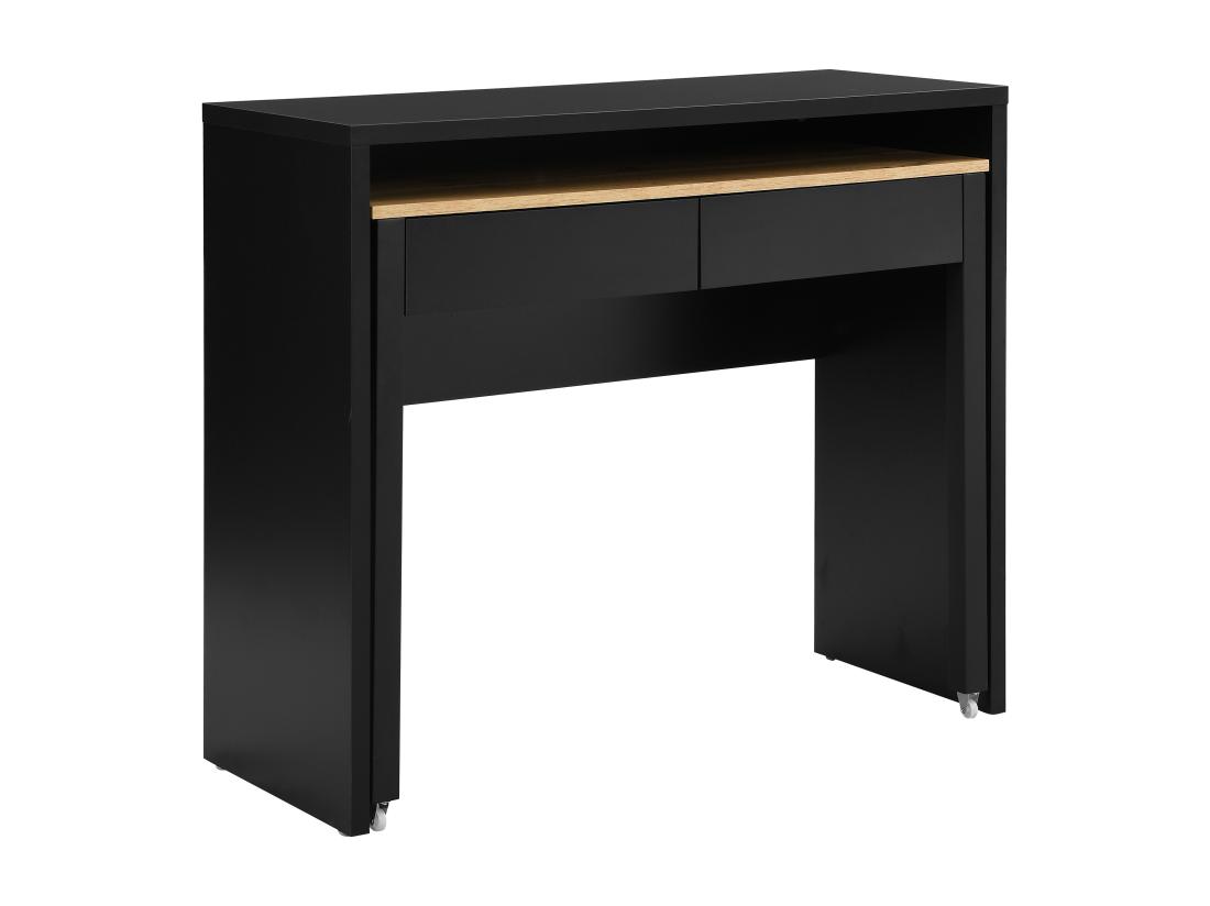 Vente Unique Bureau Console Extensible Avec 2 Tiroirs - Noir Et Naturel - LOAVIA