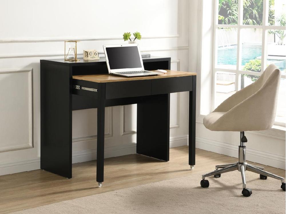 vente unique Bureau console extensible avec 2 tiroirs - Noir et naturel - LOAVIA