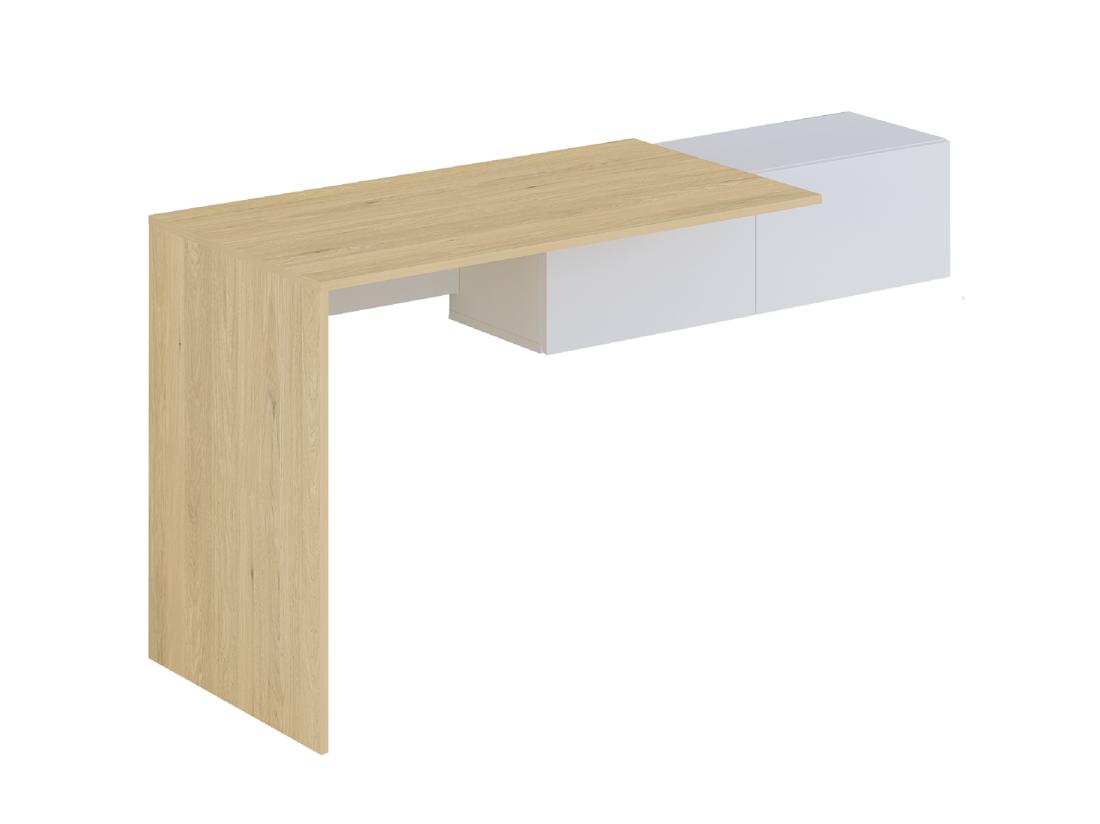Vente Unique Bureau Console Suspendu Avec 2 Placards - Coloris : Naturel Et Blanc - MOLAWA