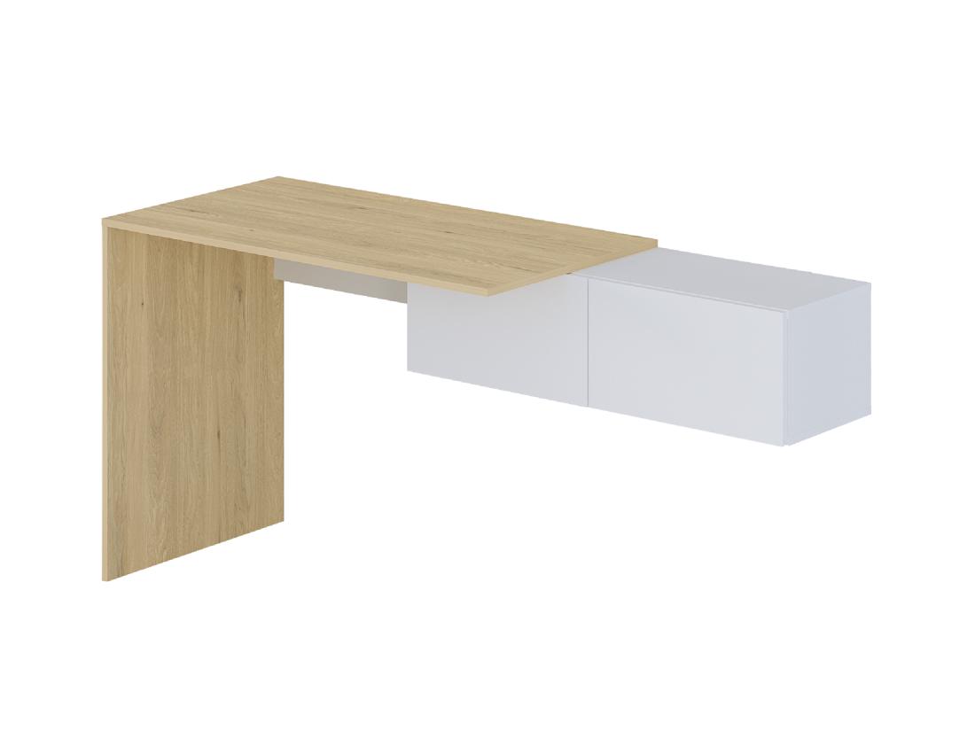Vente Unique Bureau Console Suspendu Avec 2 Placards - Coloris : Naturel Et Blanc - MOLAWA