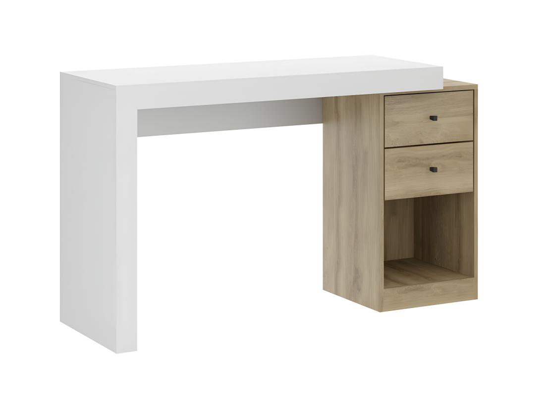 Vente Unique Bureau D'angle - 2 Tiroirs Et 2 Portes - Coloris : Blanc Et Chêne - EVAN