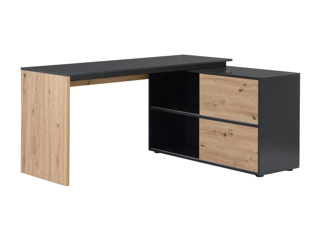 Vente Unique Bureau D'angle Avec 2 Porte Coulissantes - MDF - Coloris : Naturel Et Noir - COLIOBA