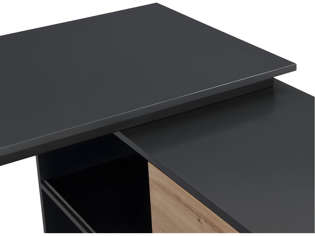 Vente Unique Bureau D'angle Avec 2 Porte Coulissantes - MDF - Coloris : Naturel Et Noir - COLIOBA