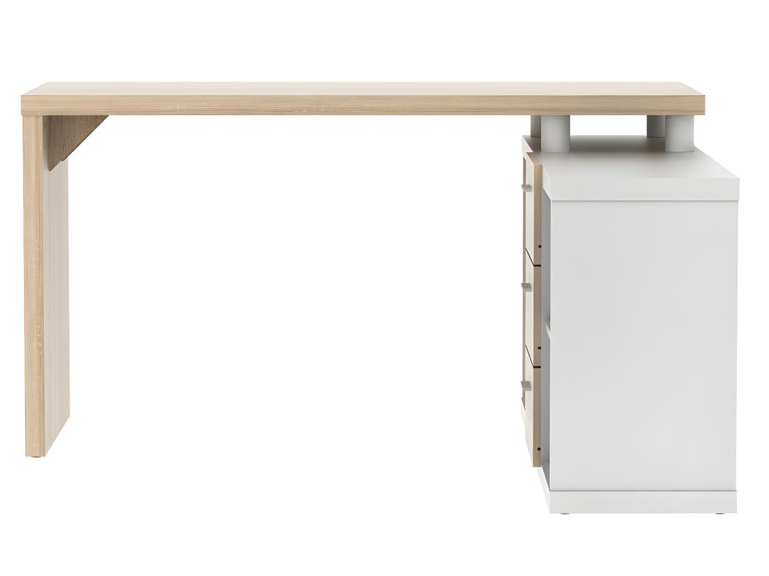Vente Unique Bureau D'angle Avec Rangements ALDRIC III - Blanc & Chêne