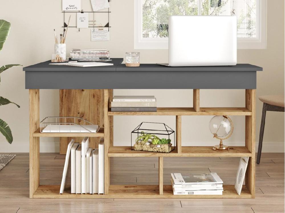 Vente Unique Bureau D'angle Avec Rangements - Coloris : Anthracite Et Naturel - LILEUL