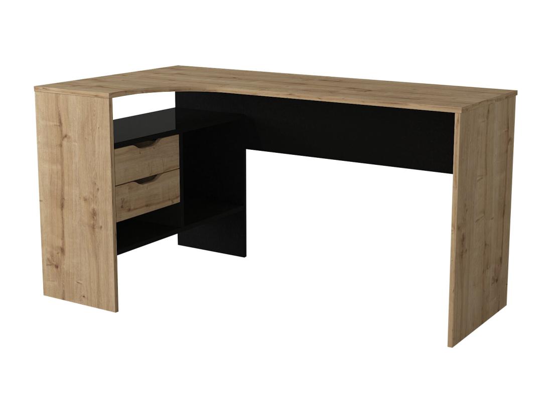 Vente Unique Bureau D'angle Avec Rangements - Coloris : Naturel Et Noir - LAKISA