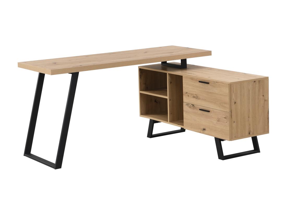 Vente Unique Bureau D'angle Avec Rangements - MDF - Coloris : Naturel Et Noir - NAYARO