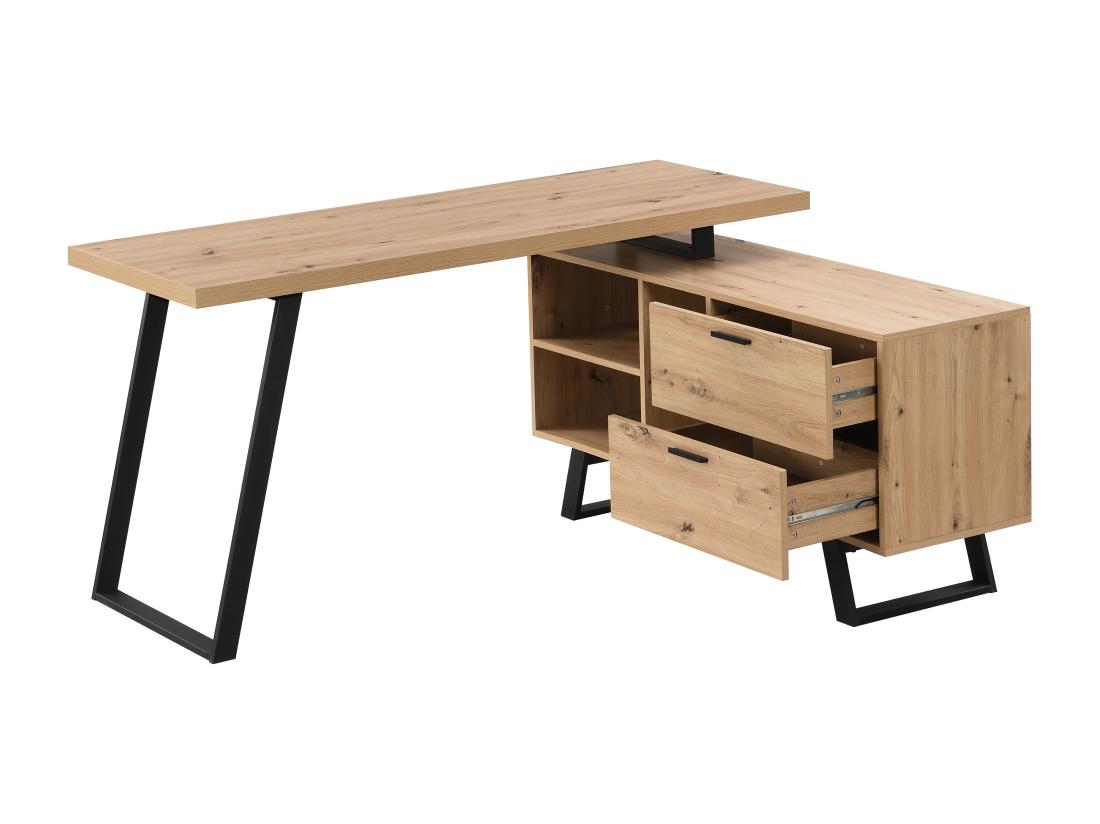 Vente Unique Bureau D'angle Avec Rangements - MDF - Coloris : Naturel Et Noir - NAYARO