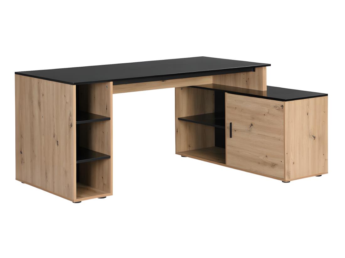 Vente Unique Bureau D'angle Avec Rangements - MDF - Naturel Et Noir - ROMIARA