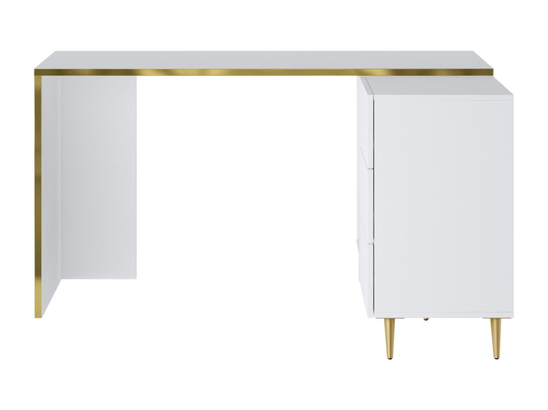 Vente Unique Bureau D'angle Avec Tiroirs Et Niches - Blanc Brillant Et Doré - MARZIALO
