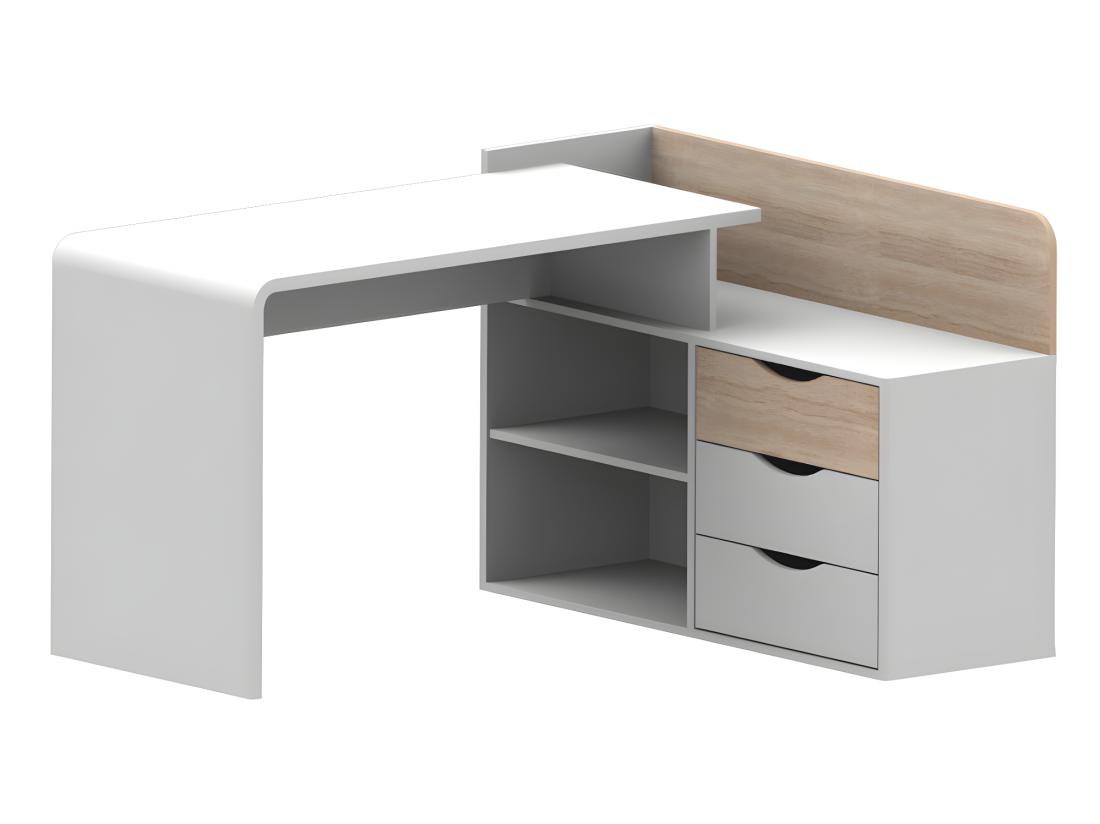 Vente Unique Bureau D'angle DECLAN II - MDF - 3 Tiroirs & 2 Niches - Coloris : Blanc & Chêne