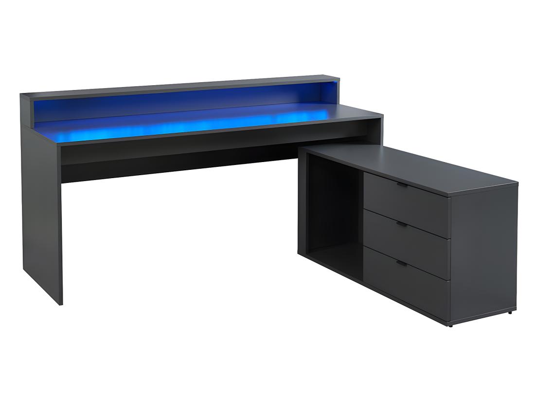 Vente Unique Bureau D'angle Gamer NEHA - Avec Rangements Et LEDs - MDF - Gris