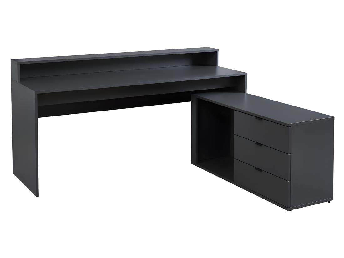 Vente Unique Bureau D'angle Gamer NEHA - Avec Rangements Et LEDs - MDF - Gris
