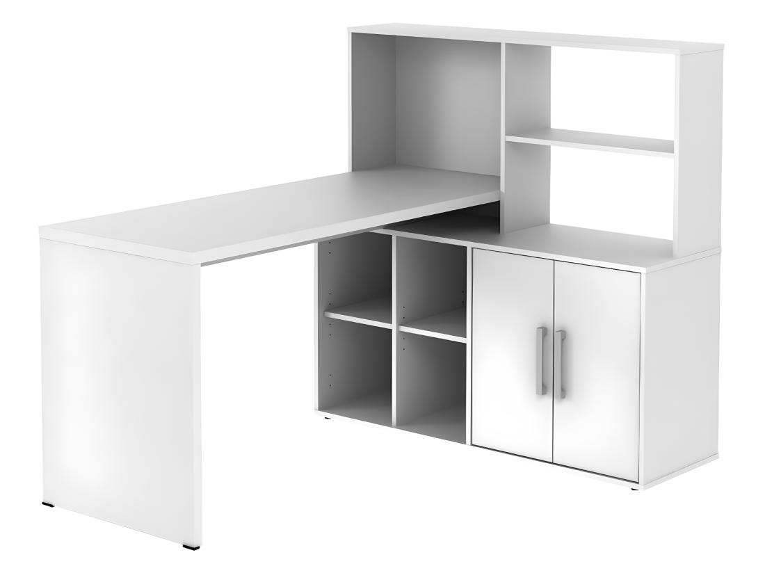 Vente Unique Bureau D'angle LEON Avec Rangements Et étagères - Blanc
