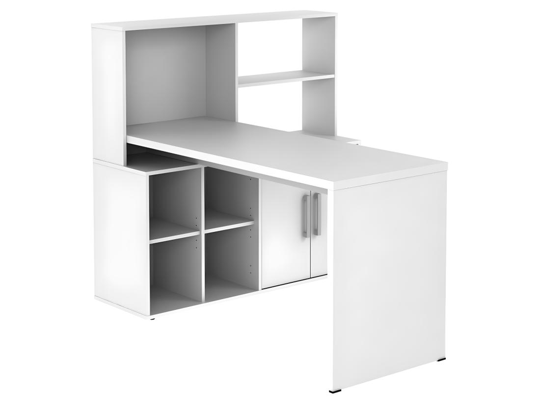 Vente Unique Bureau D'angle LEON Avec Rangements Et étagères - Blanc