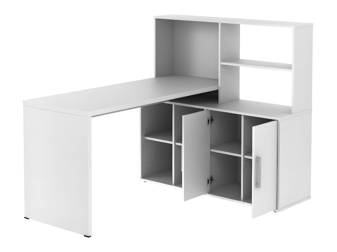 Vente Unique Bureau D'angle LEON Avec Rangements Et étagères - Blanc