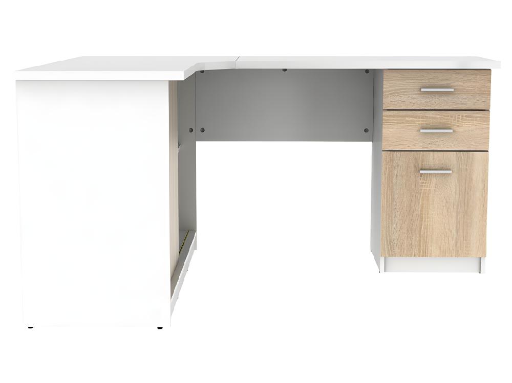 Vente Unique Bureau D'angle NORWY - 2 Portes & 2 Tiroirs - Blanc Et Chêne