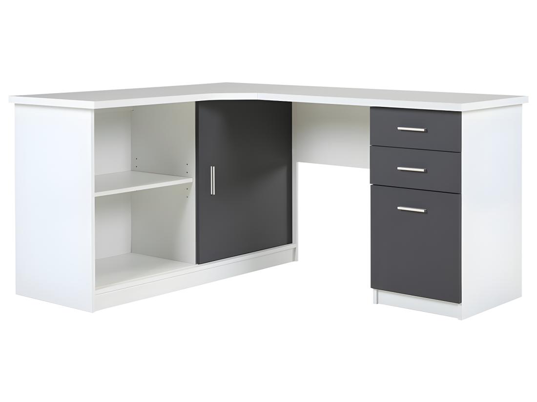 Vente Unique Bureau D'angle NORWY - 2 Portes & 2 Tiroirs - Blanc & Gris