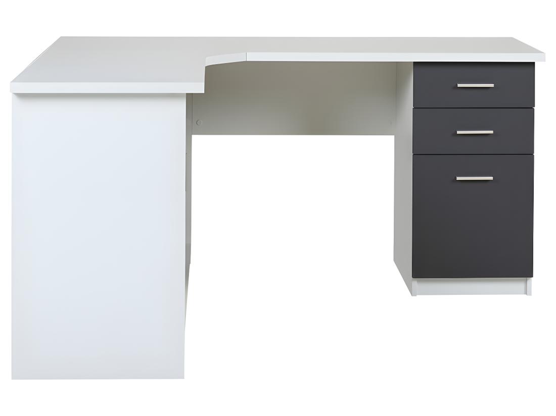 Vente Unique Bureau D'angle NORWY - 2 Portes & 2 Tiroirs - Blanc & Gris