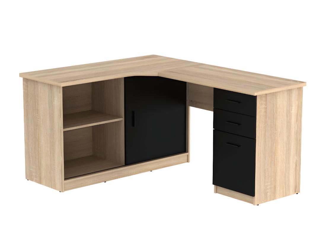 Vente Unique Bureau D'angle NORWY - 2 Portes & 2 Tiroirs - Chêne Et Noir
