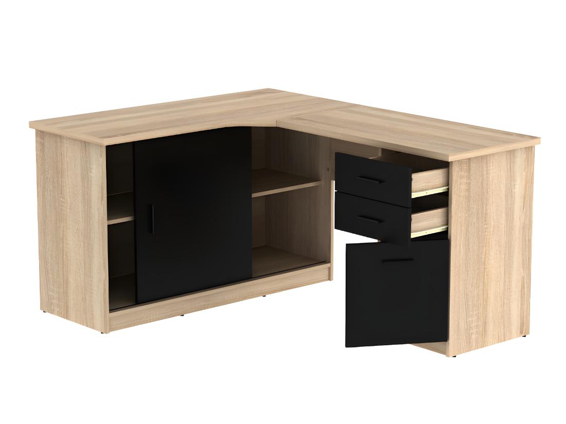 Vente Unique Bureau D'angle NORWY - 2 Portes & 2 Tiroirs - Chêne Et Noir