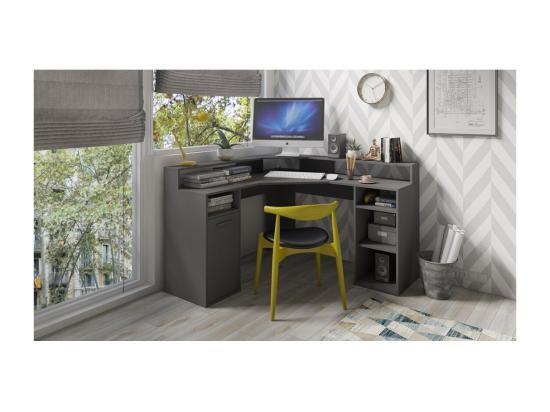 Vente Unique Bureau D'angle OFFICE Coloris Gris Avec Caisson De Rangement 3 Niches Et Support écran