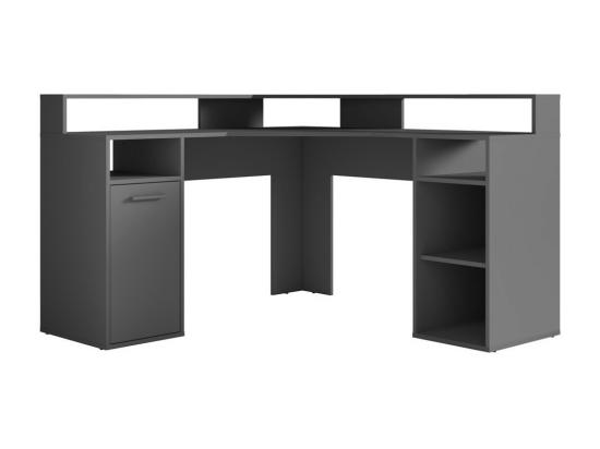 Vente Unique Bureau D'angle OFFICE Coloris Gris Avec Caisson De Rangement 3 Niches Et Support écran