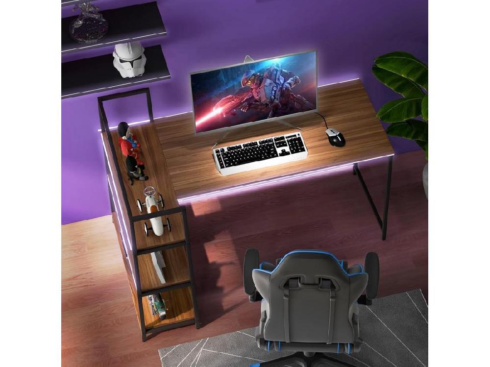 Vente Unique Bureau D'angle Réversible Avec Étagère Rangement Table Ordinateur En Forme L Avec Bibliothèque Assemblage Facile Poste De Travail Pour Maison Bureaux 148 X 100 X 90 Cm (Noir + Noyer)