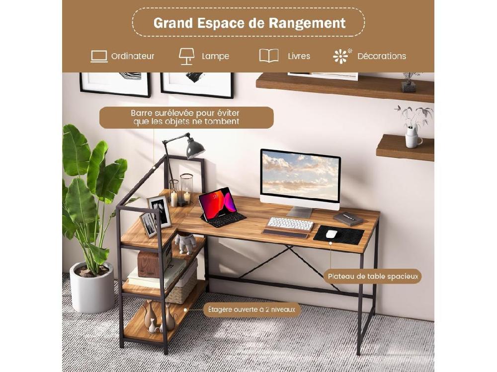 Vente Unique Bureau D'angle Réversible Avec Étagère Rangement Table Ordinateur En Forme L Avec Bibliothèque Assemblage Facile Poste De Travail Pour Maison Bureaux 148 X 100 X 90 Cm (Noir + Noyer)