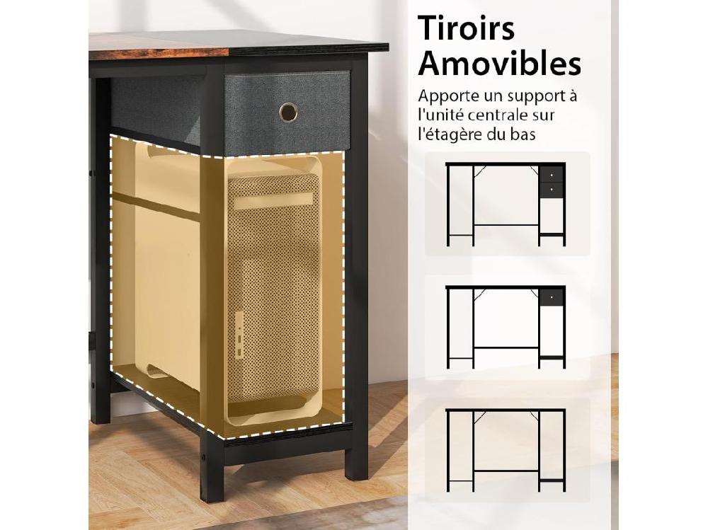 Vente Unique Bureau D'Ordinateur 60 X 140 Cm Table De Bureau Avec 2 Tiroirs Étagère Bureau D'Écriture Table D'Étude Postes De Travail Pour Chambre Bureau Marron Rustique