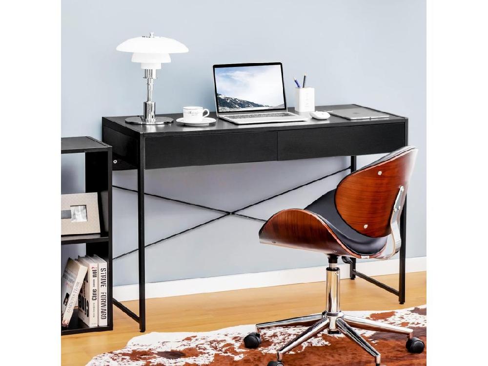 Vente Unique Bureau D'Ordinateur Avec 2 Tiroirs Et Structure En X Table Informatique Structure Solide Et Durable 112x48x76cm (Noir)