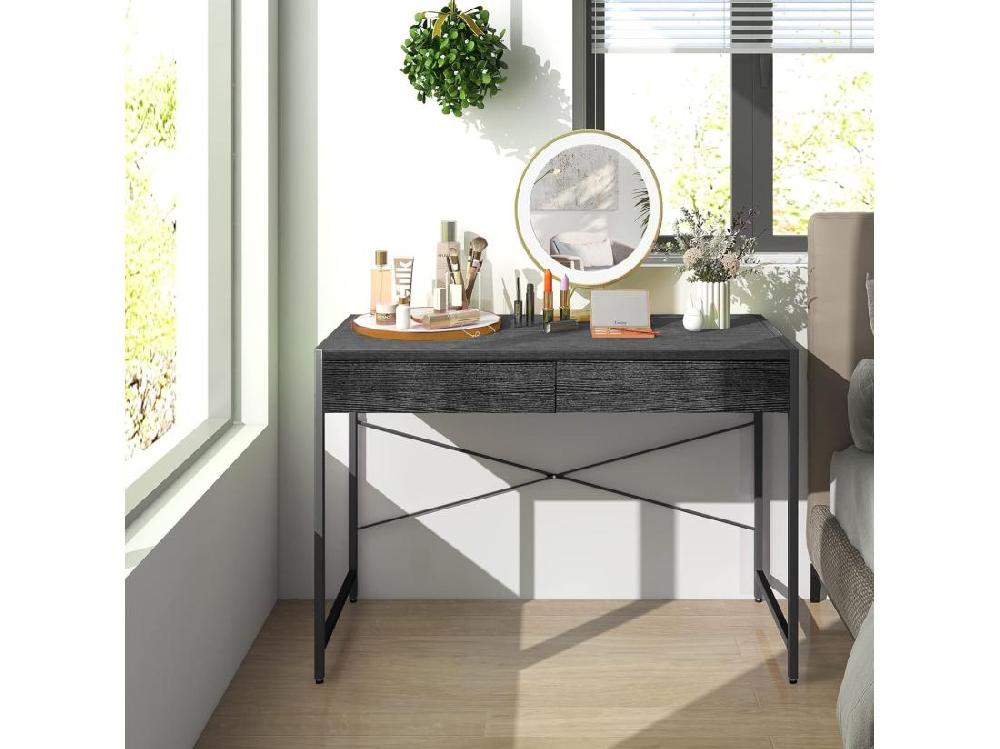 Vente Unique Bureau D'Ordinateur Avec 2 Tiroirs Et Structure En X Table Informatique Structure Solide Et Durable 112x48x76cm (Noir)