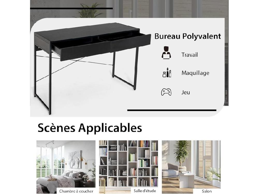 vente unique Bureau d'Ordinateur avec 2 Tiroirs et Structure en X Table Informatique Structure Solide et Durable 112x48x76cm (Noir)