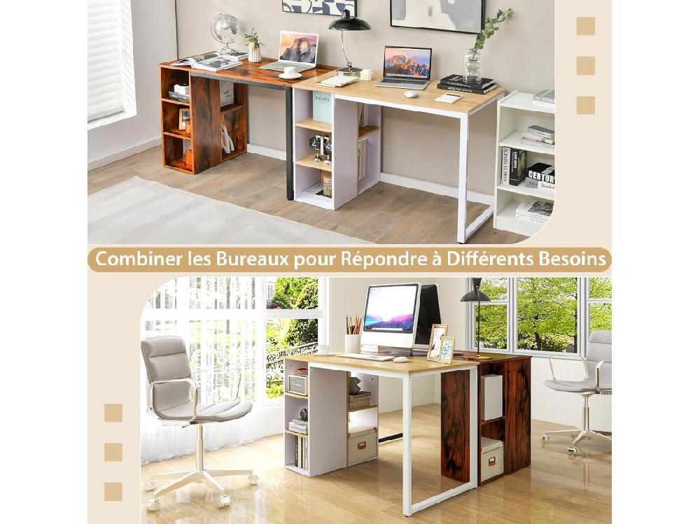 Vente Unique Bureau D'Ordinateur Avec Bibliothèque Bureau Informatique Avec 5 Compartiments Cadre En Métal Table D'Ordinateur Pour Bureau Chambre Studio 115 X 59 5 X 75 Cm (Naturel)