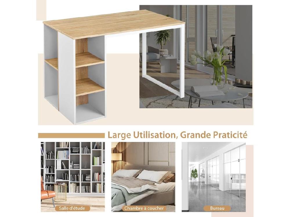 Vente Unique Bureau D'Ordinateur Avec Bibliothèque Bureau Informatique Avec 5 Compartiments Cadre En Métal Table D'Ordinateur Pour Bureau Chambre Studio 115 X 59 5 X 75 Cm (Naturel)