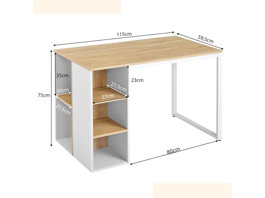 Vente Unique Bureau D'Ordinateur Avec Bibliothèque Bureau Informatique Avec 5 Compartiments Cadre En Métal Table D'Ordinateur Pour Bureau Chambre Studio 115 X 59 5 X 75 Cm (Naturel)